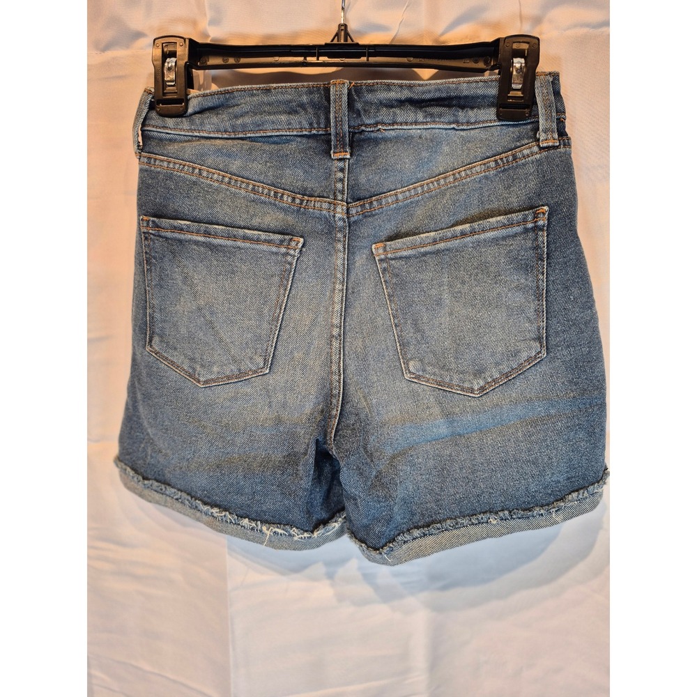 Arizona Jean Co Womens Size‎ 3 Hi-Rise Midi Distressed Denim Shorts Medium Wash